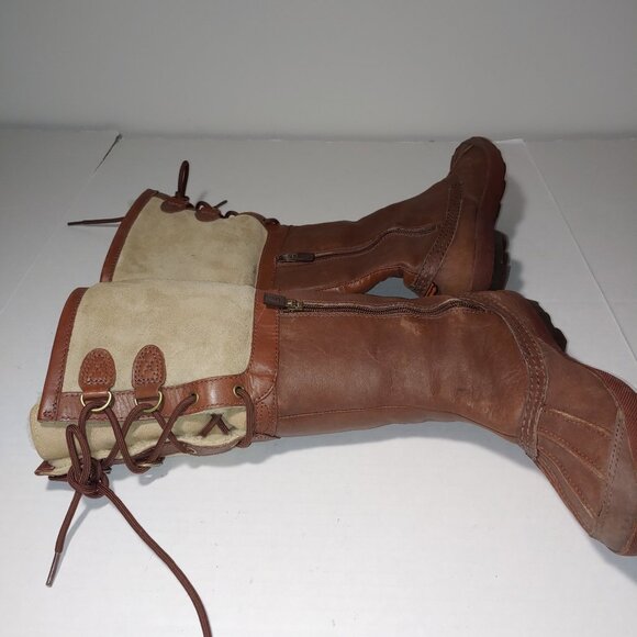 UGG Australia Belcloud Leather Suede Tall Waterproof Boots Size 6.5 Cognac - Picture 8 of 11